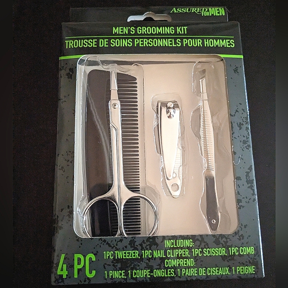 Men's Grooming Kit Four Pieces Nail Clippers Tweezers Scissor Comb Travel Size